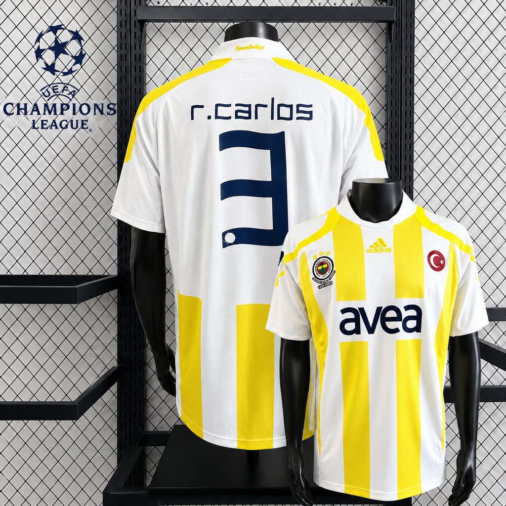 Fenerbahce 2007 2008 Retro UEFA Champions League Away Jersey Roberto Carlos 3 Short Sleeve Football Shirt
