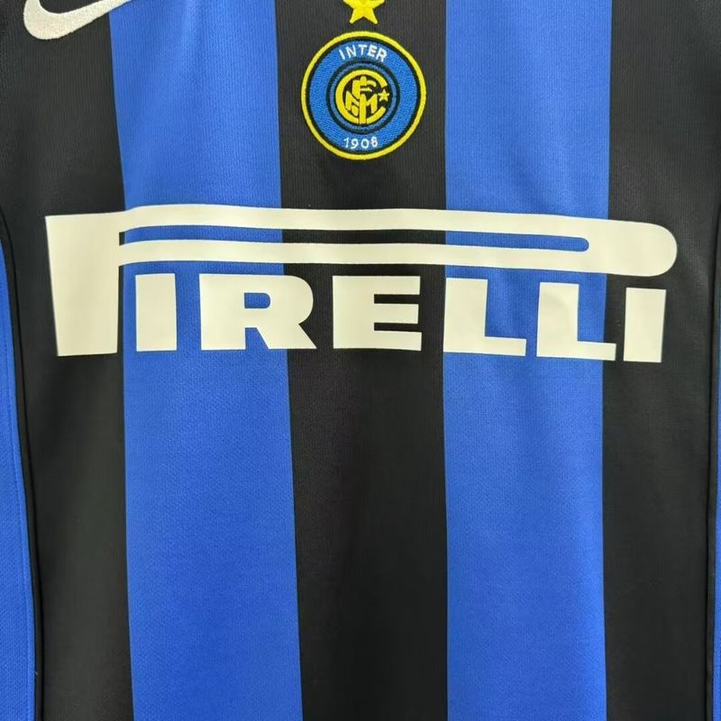 Inter Milan 2004-2005 Retro Home Short Sleeve Jersey Serie A UCL Patch Personalized Rare Adriano Figo