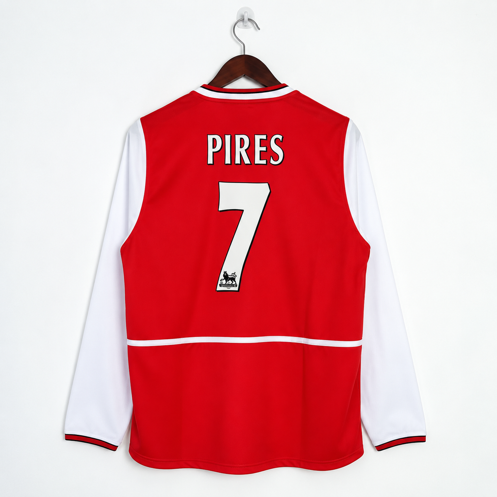 Arsenal FC 2002-2003 Retro Home Jersey | Robert Pirès #7 Men's Soccer Shirt - Long Sleeve O2 Edition with Optional Premier League Patches