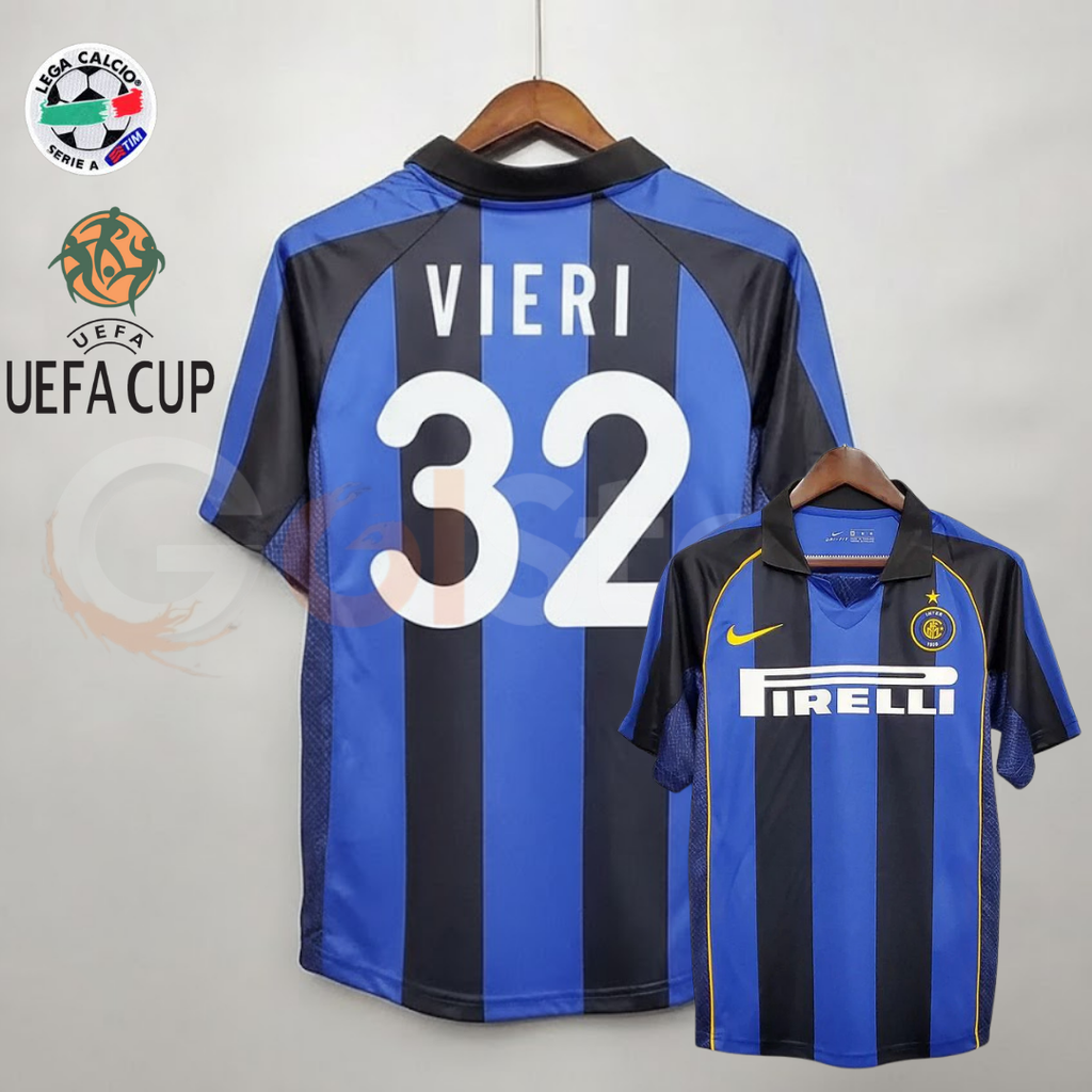 Inter Milan 2001-2002 Retro Home Short Sleeve Jersey #32 Vieri Personalized Serie A UEFA Cup Patch Rare