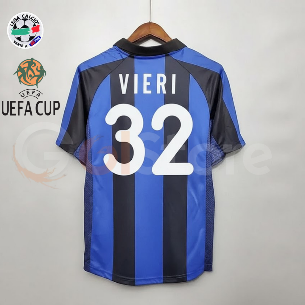 Inter Milan 2001-2002 Retro Home Short Sleeve Jersey #32 Vieri Personalized Serie A UEFA Cup Patch Rare