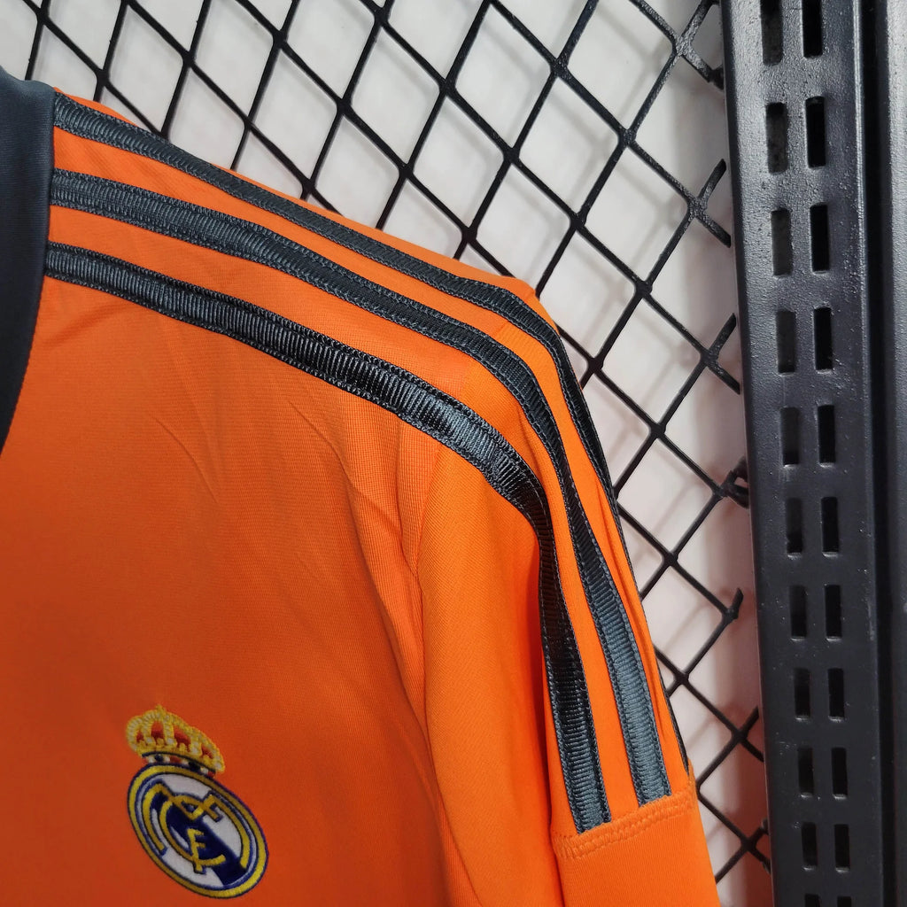 2013/14 Real Madrid Retro Away Orange Long Sleeve Jersey UCL Patch Personalized