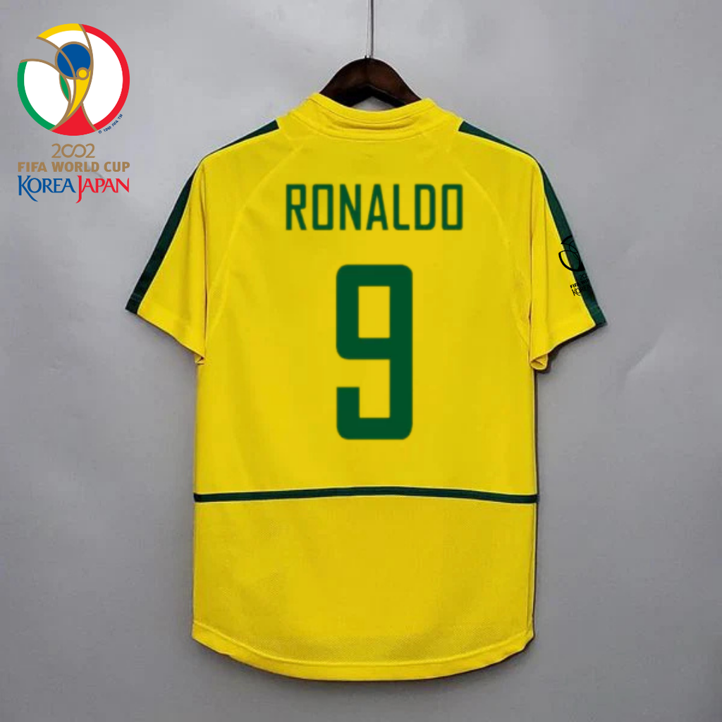 Brazil 2002 World Cup Retro Home Short Sleeve Jersey #9 Ronaldo WC Patch Personalized Rare