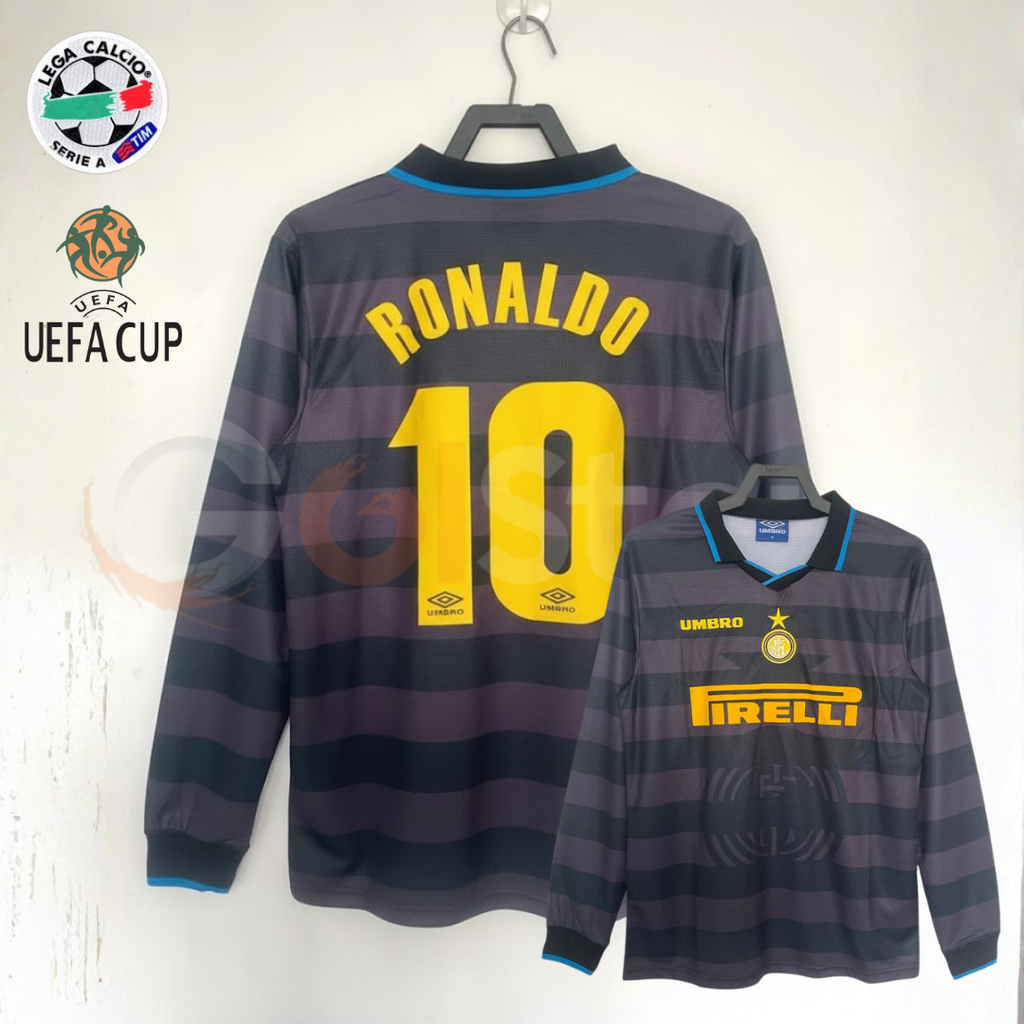 Inter Milan 1997-1998 Retro Third Long Sleeve Jersey #10 Ronaldo Personalized Serie A UEFA Cup Patch Rare
