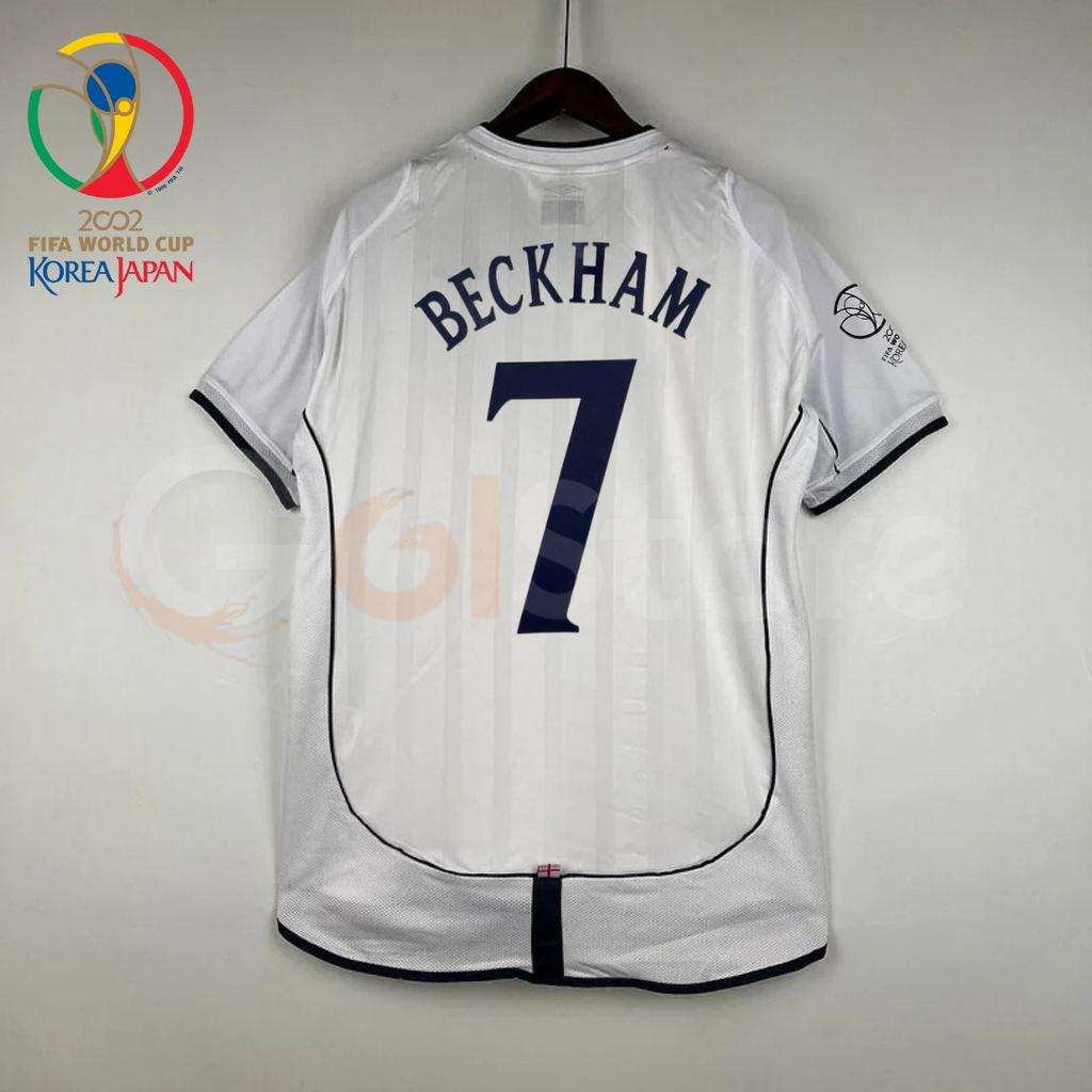 England 2002 World Cup Retro Home Short Sleeve Jersey #7 Beckham WC Patch Personalized Rare
