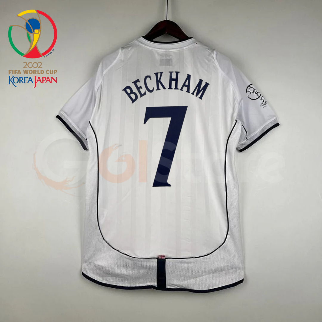 England 2002 World Cup Retro Home Short Sleeve Jersey #7 Beckham WC Patch Personalized Rare