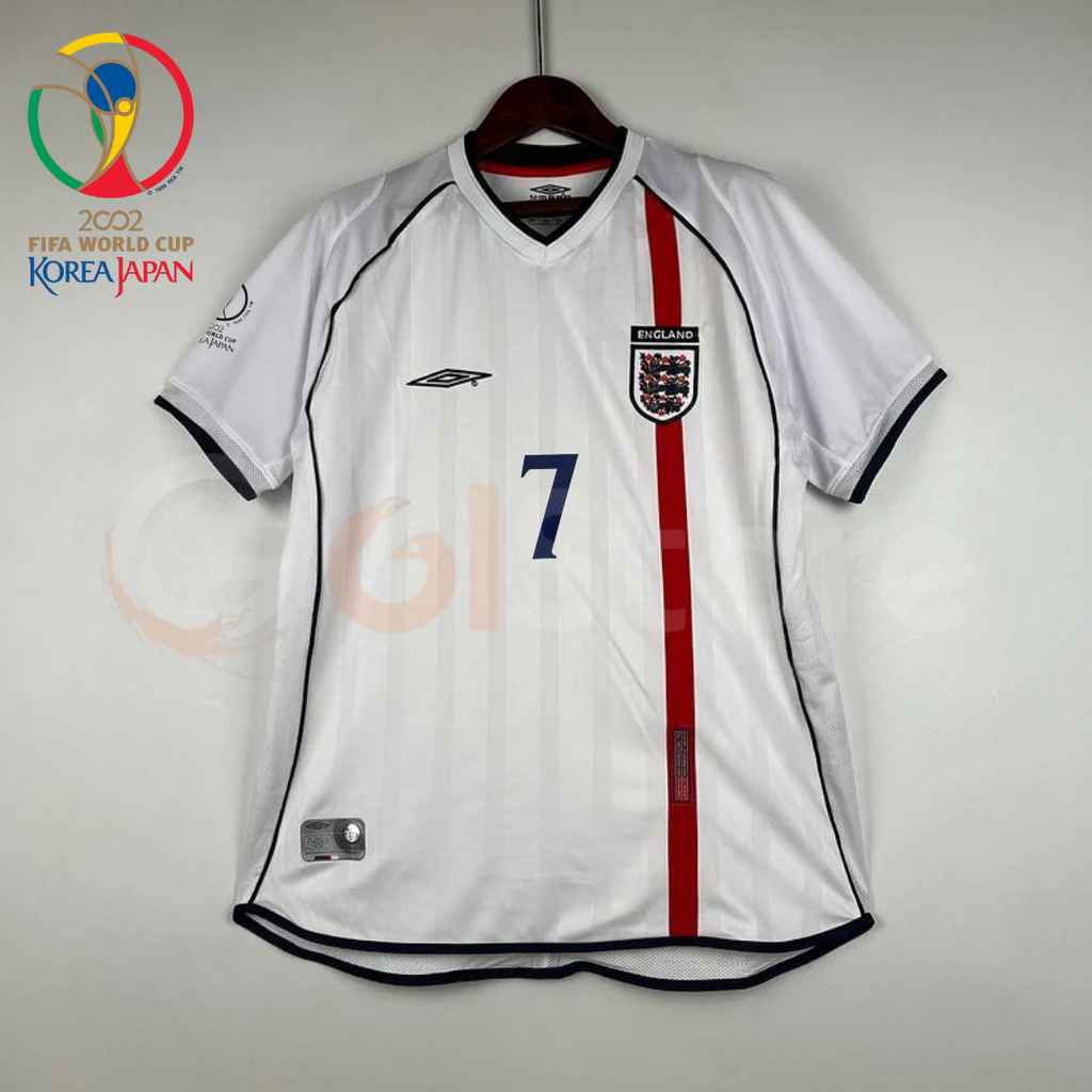 England 2002 World Cup Retro Home Short Sleeve Jersey #7 Beckham WC Patch Personalized Rare