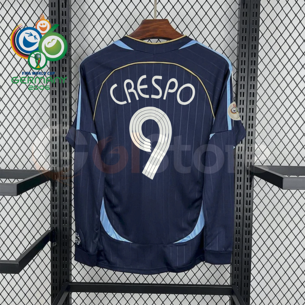 Argentina 2006 World Cup Home Retro Long Sleeve Jersey #9 Crespo Personalized S-2XL