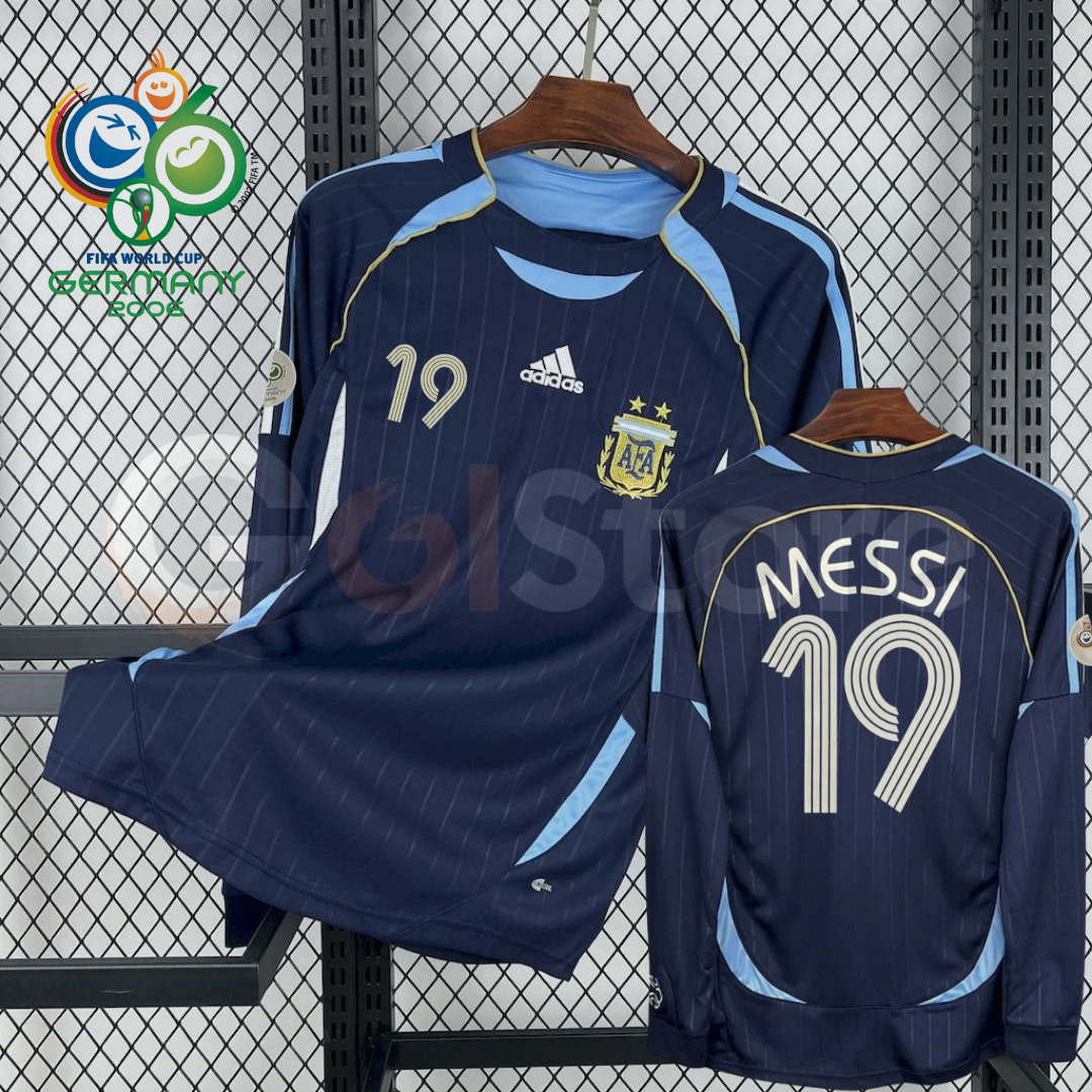 Argentina 2006 World Cup Home Retro Long Sleeve Jersey #19 Young Messi Personalized S-2XL