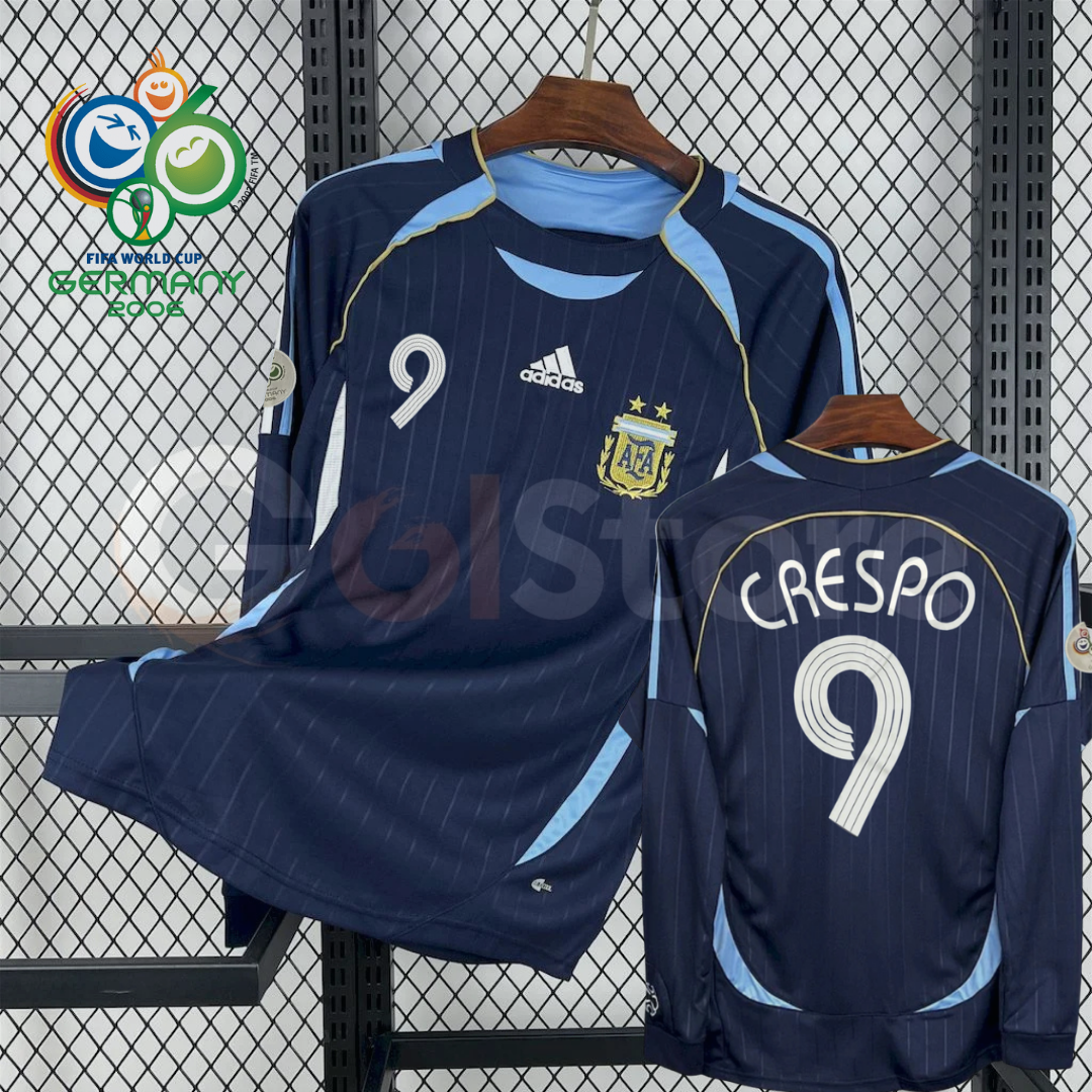 Argentina 2006 World Cup Home Retro Long Sleeve Jersey #9 Crespo Personalized S-2XL