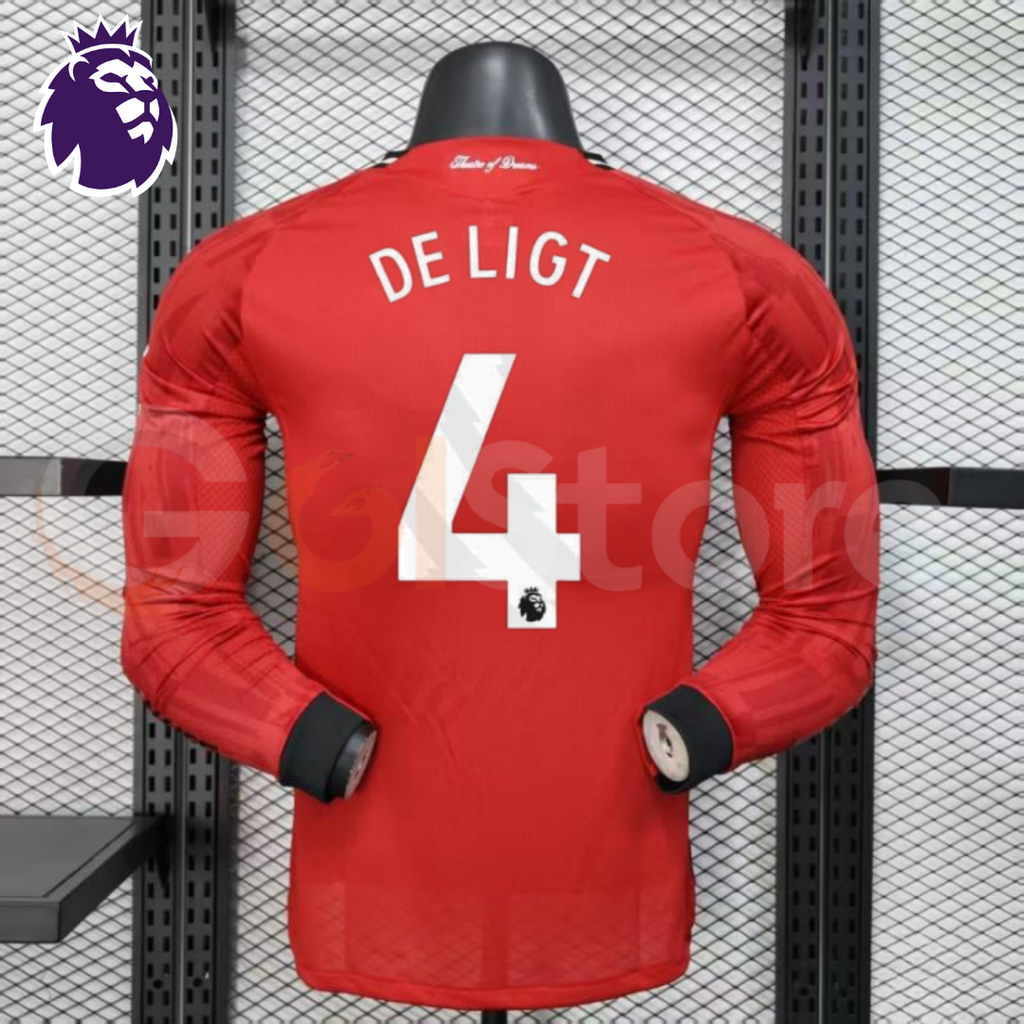 Manchester United 2025-2026 Home Long Sleeve Jersey #4 De Ligt Personalized PL Rare