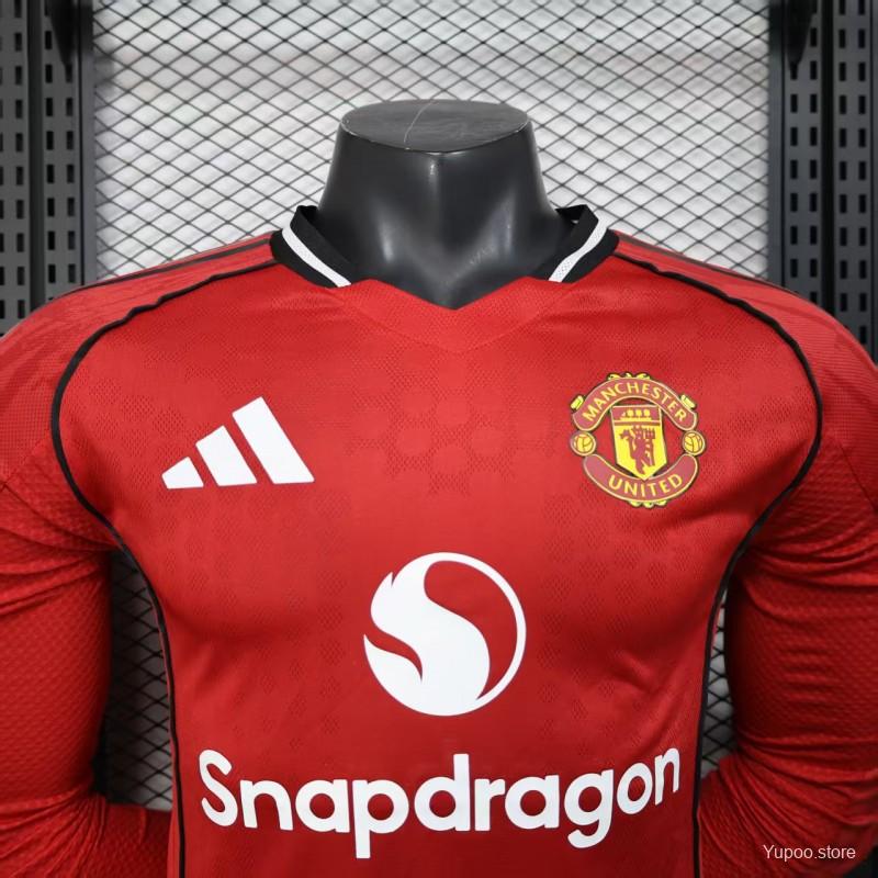Manchester United 2025-2026 Home Long Sleeve Jersey #4 De Ligt Personalized PL Rare