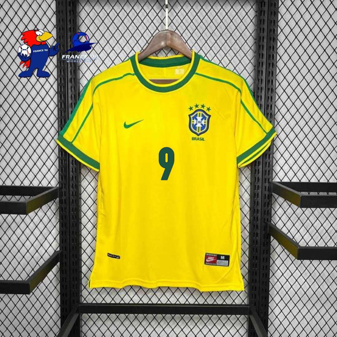 Brazil 1998 Retro Home Short Sleeve Jersey #9 Ronaldo R9 World Cup Patch Personalized Rare