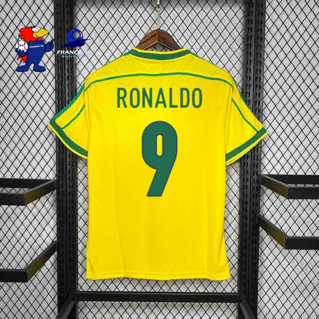 Brazil 1998 Retro Home Short Sleeve Jersey #9 Ronaldo R9 World Cup Patch Personalized Rare