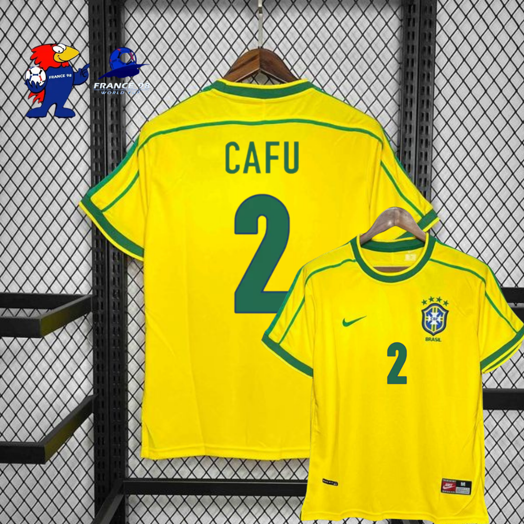 Brazil 1998 Retro Home Short Sleeve Jersey #2 Cafu World Cup Patch Personalized Rare