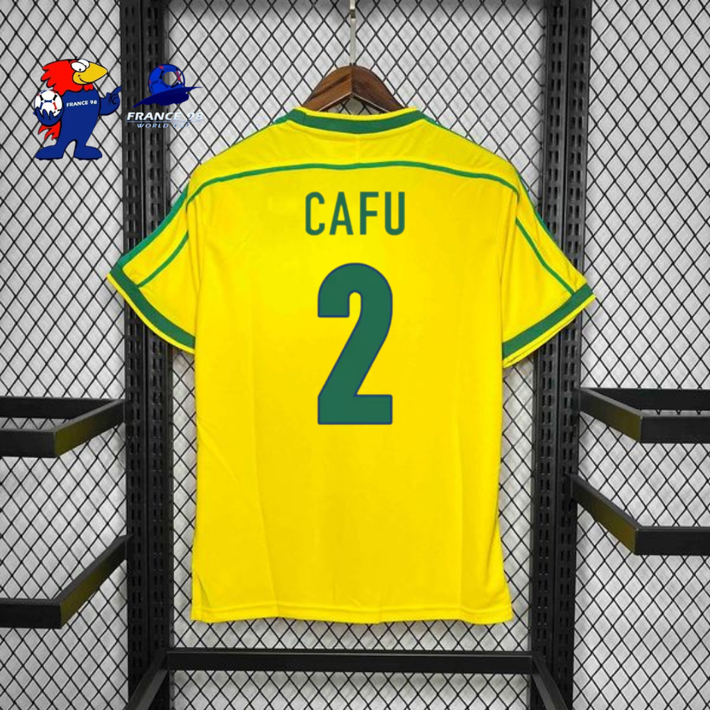 Brazil 1998 Retro Home Short Sleeve Jersey #2 Cafu World Cup Patch Personalized Rare