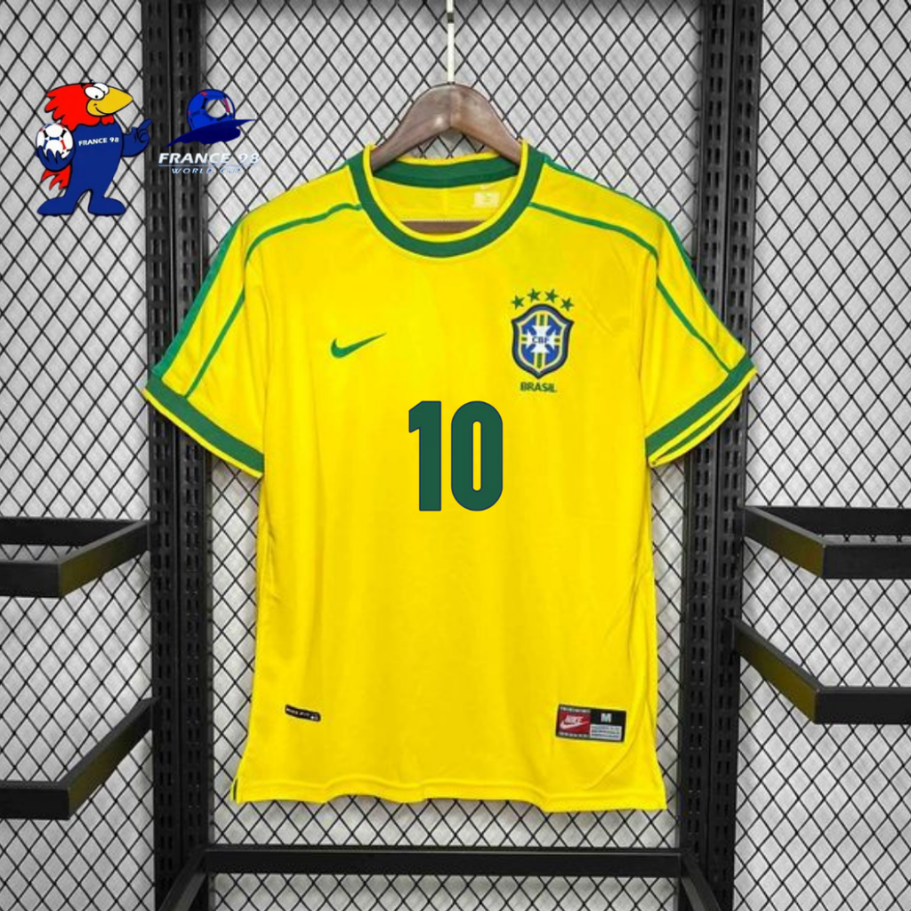 Brazil 1998 Retro Home Short Sleeve Jersey #10 Rivaldo World Cup Patch Personalized Rare