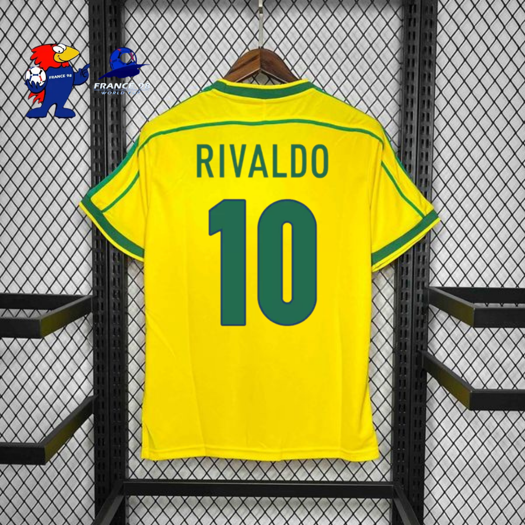 Brazil 1998 Retro Home Short Sleeve Jersey #10 Rivaldo World Cup Patch Personalized Rare