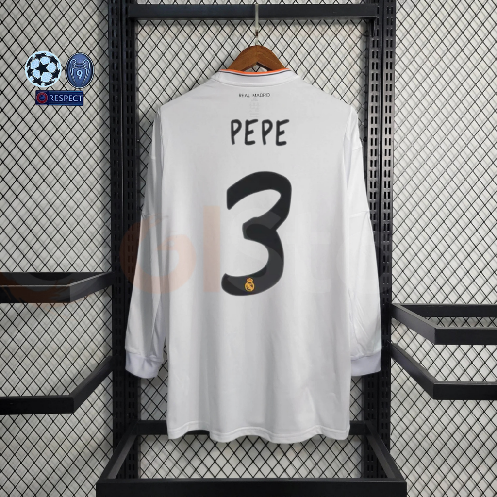 2013/14 Real Madrid Retro Home Jersey Long Sleeve #3 Pepe UCL Personalized