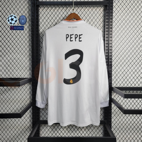 2013/14 Real Madrid Retro Home Jersey Long Sleeve #3 Pepe UCL Personalized