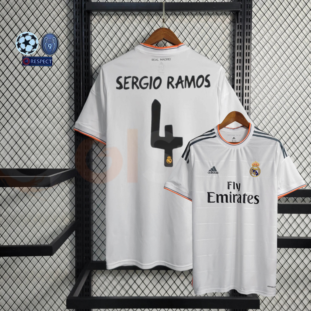 2013/14 Real Madrid Retro Home Jersey #4 Sergio Ramos UCL Personalized