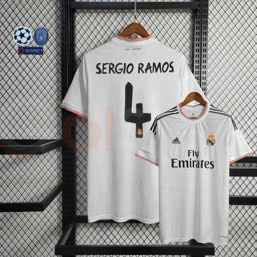 2013/14 Real Madrid Retro Home Jersey #4 Sergio Ramos UCL Personalized