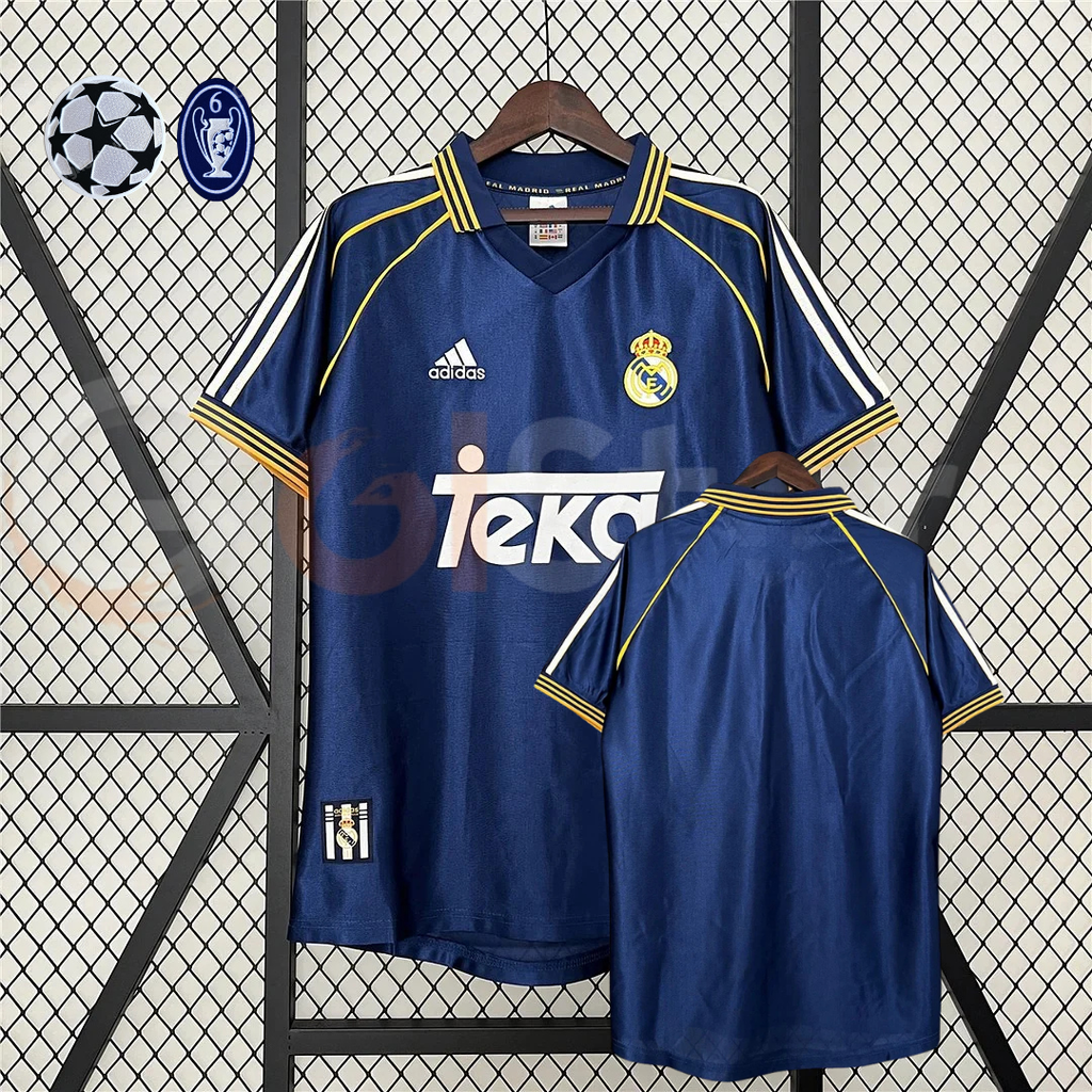 1998/00 Real Madrid Retro Away Navy Blue Jersey UCL & La Liga Patch Personalized