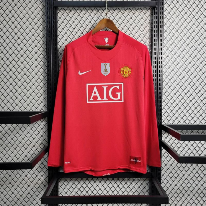 Manchester United 2007-2008 Retro Home Long Sleeve Jersey Personalized PL UCL Patch