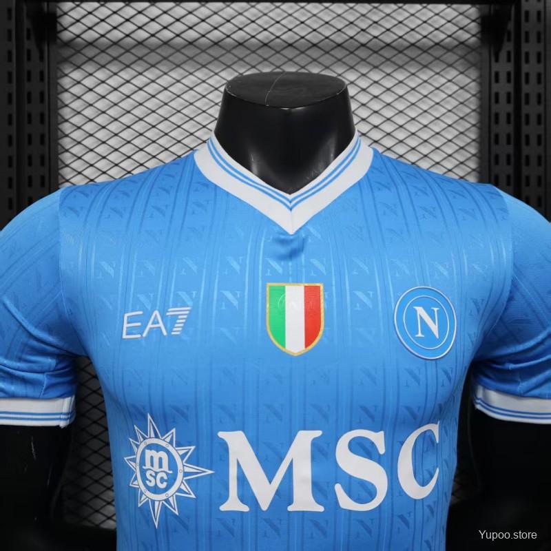 2025-2026 SSC Napoli Player Version Home Short Sleeve Jersey Personalized UCL Serie A Patch