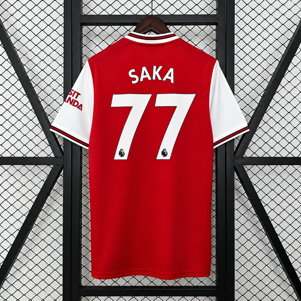 Arsenal FC 2019-2020 Retro Home Jersey | Bukayo Saka #77 Men's Soccer Shirt - Short Sleeve Modern Heritage Edition with Optional Premier League Patches
