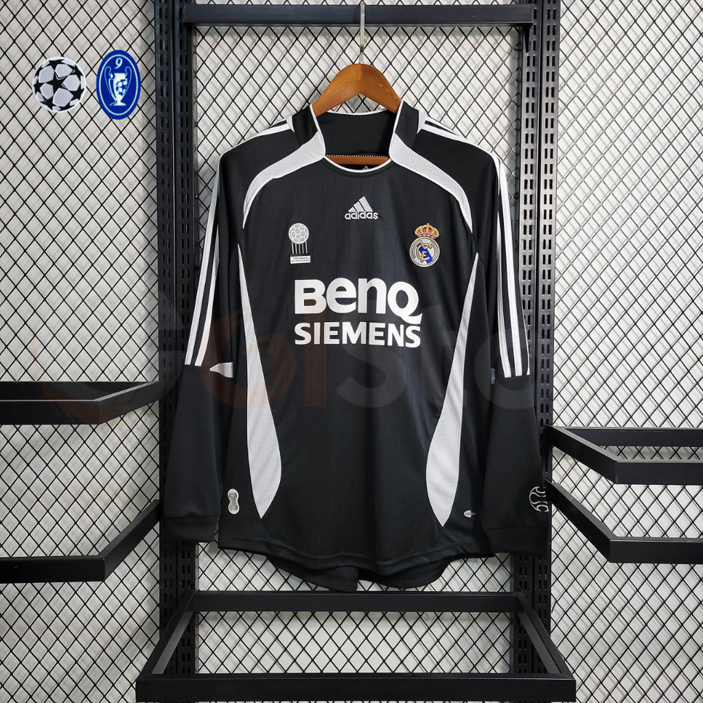 2006/07 Real Madrid Retro Away Black Long Sleeve Jersey UCL Patch Personalized