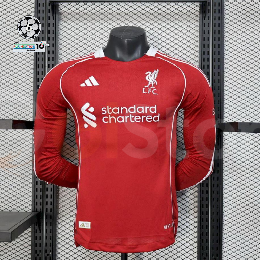 2025-2026 Liverpool Player Version Home Long Sleeve Jersey Personalized UCL Patch