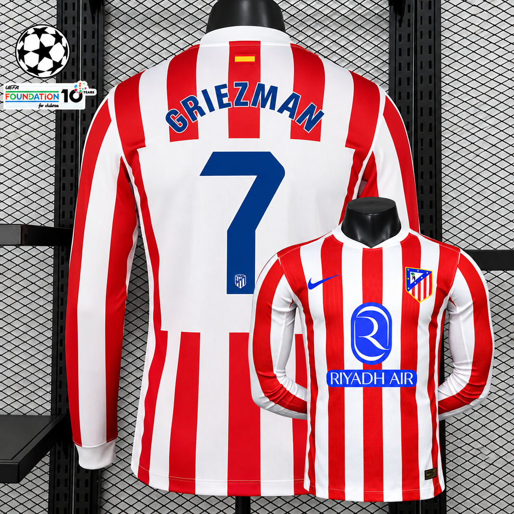 Atlético Madrid 2025-26 Home Jersey – Griezmann 7 | Long Sleeve | S–2XL