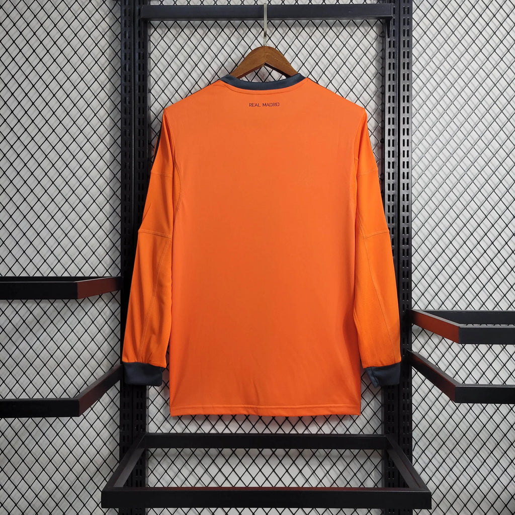 2013/14 Real Madrid Retro Away Orange Long Sleeve Jersey UCL Patch Personalized
