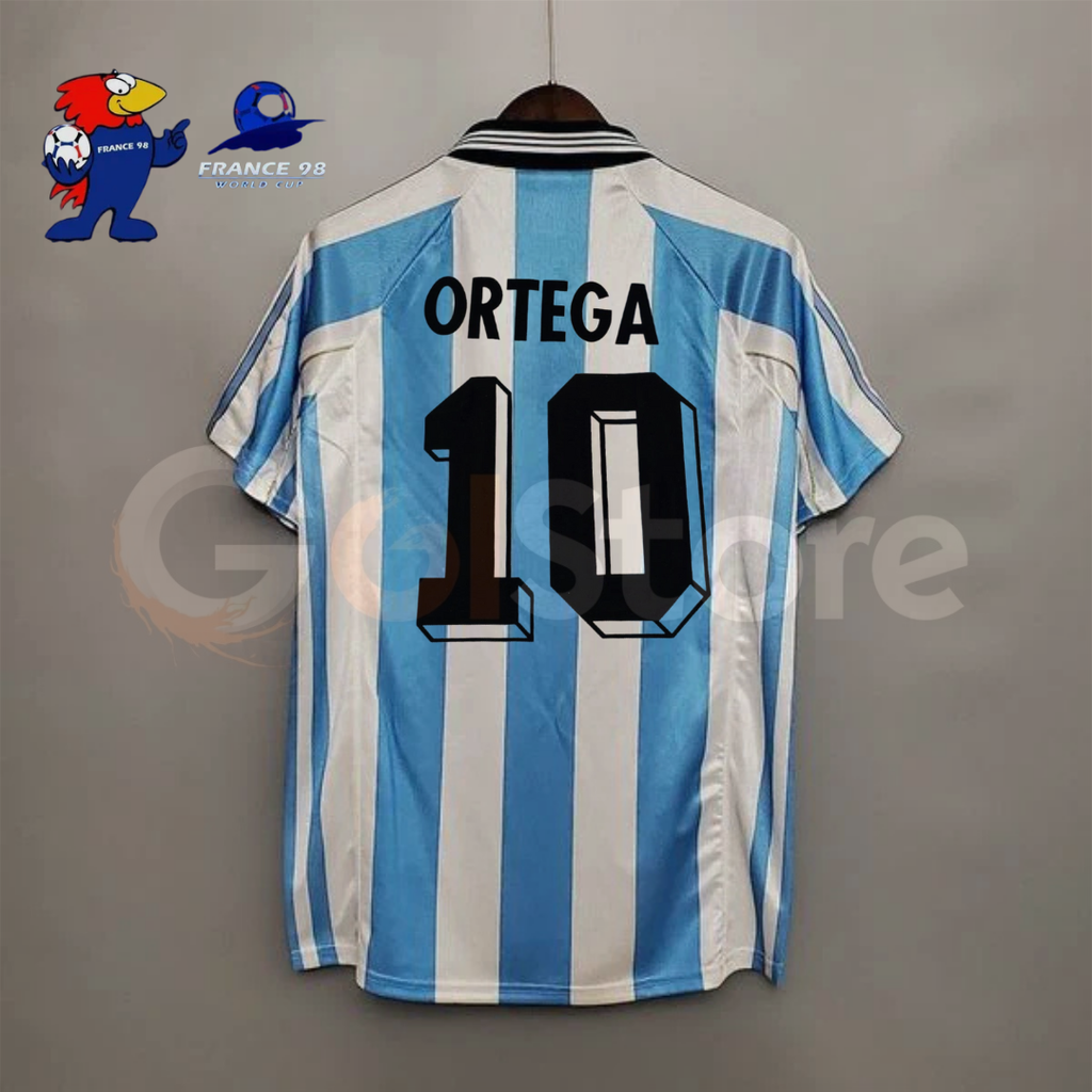 Argentina 1998 World Cup Home Retro Short Sleeve Jersey #10 Ortega Personalized S-2XL
