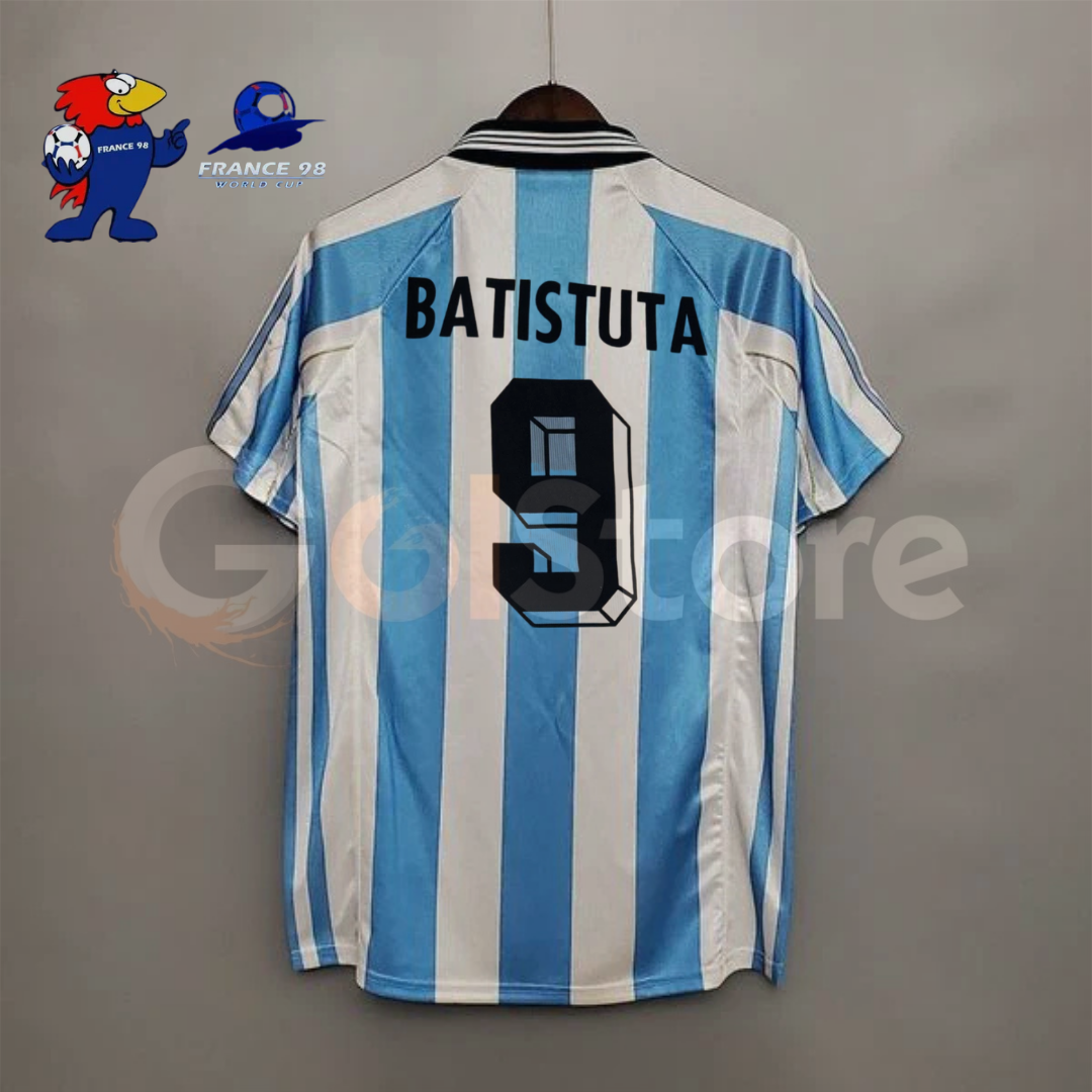 Argentina 1998 World Cup Home Retro Short Sleeve Jersey #9 Batistuta Personalized S-2XL