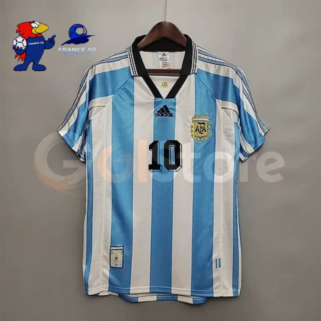 Argentina 1998 World Cup Home Retro Short Sleeve Jersey #10 Ortega Personalized S-2XL