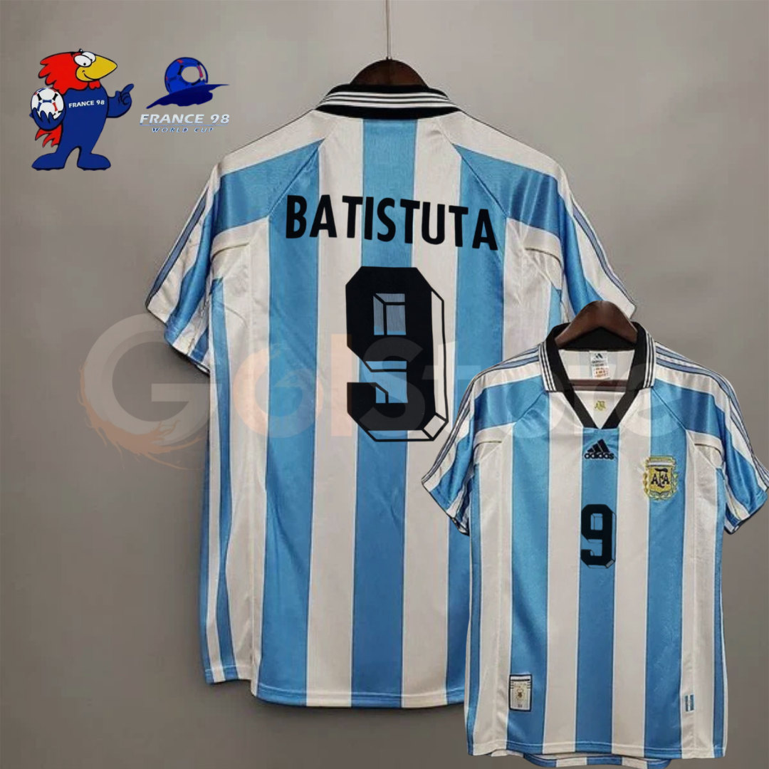 Argentina 1998 World Cup Home Retro Short Sleeve Jersey #9 Batistuta Personalized S-2XL