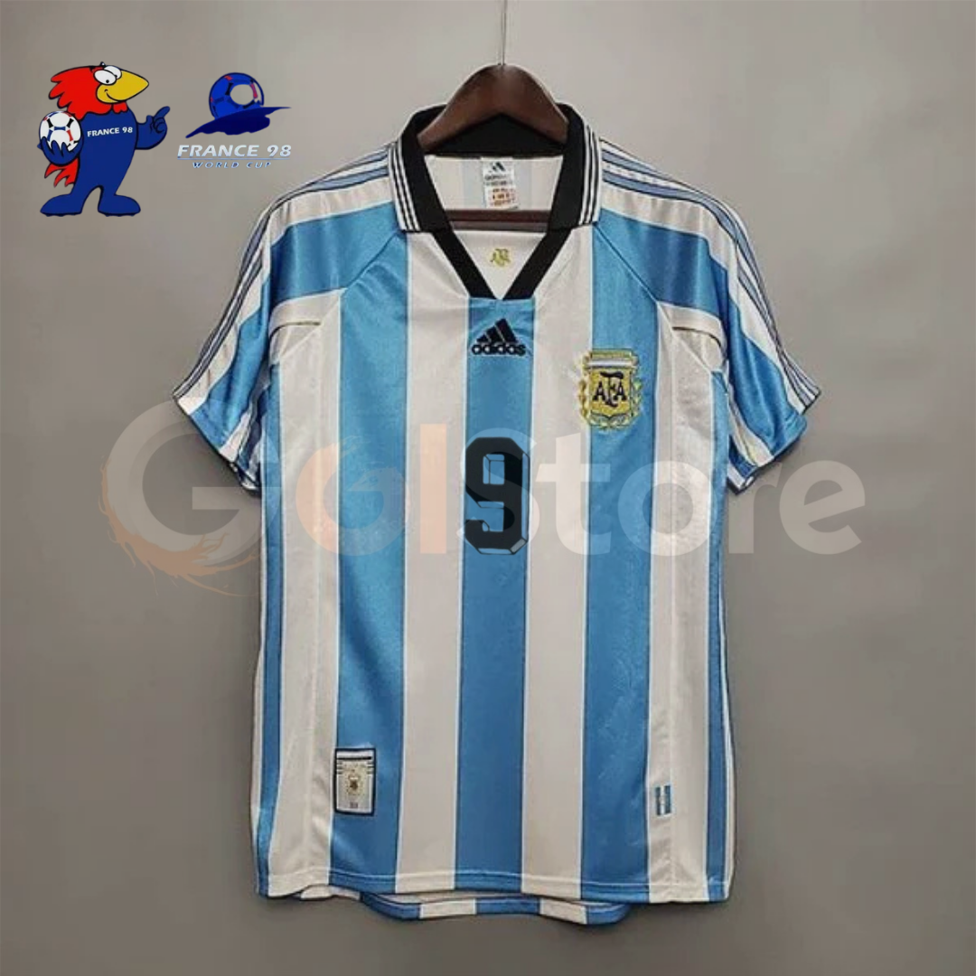 Argentina 1998 World Cup Home Retro Short Sleeve Jersey #9 Batistuta Personalized S-2XL