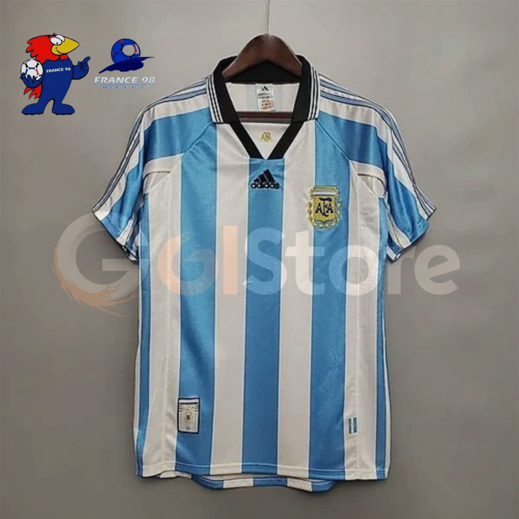 Argentina 1998 World Cup Home Retro Short Sleeve Jersey Personalized S-2XL