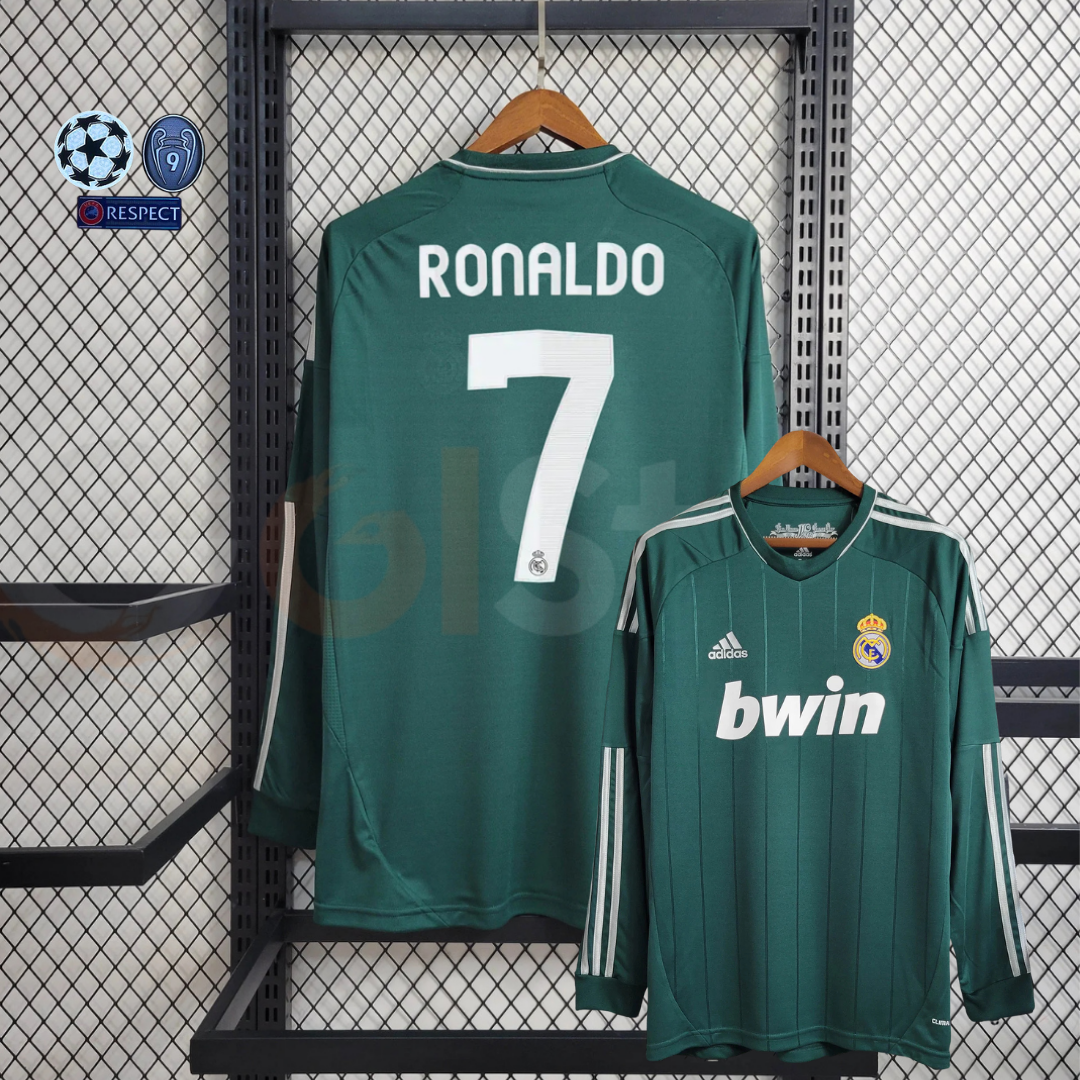 2012/13 Real Madrid Retro Away Green Long Sleeve Jersey #7 Ronaldo UCL & La Liga Personalized