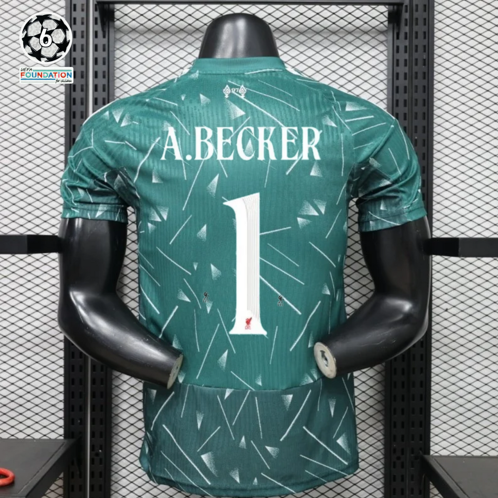 2026-2027 Liverpool Player Version Goalkeeper Short Sleeve Jersey #1 Alisson Becker Personalized UCL Patch