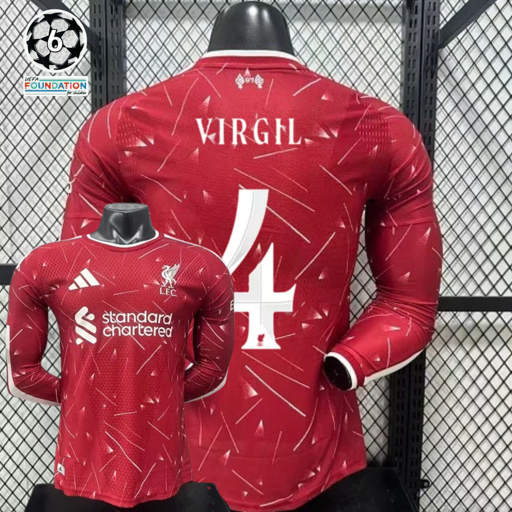 2026-2027 Liverpool Player Version Home Long Sleeve Jersey #4 Virgil Personalized UCL Patch