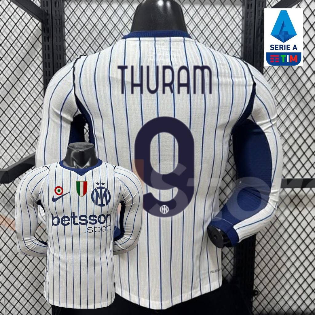 Inter Milan 2026-2027 Away Long Sleeve Player Version Jersey #9 Thuram Serie A Patch Personalized S-3XL