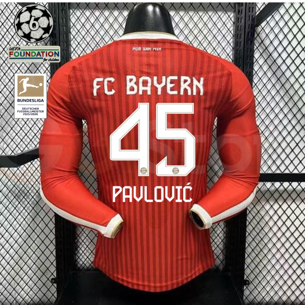 Bayern Munich 2026–2027 Home Long Sleeve Player Jersey – Pavlović #45