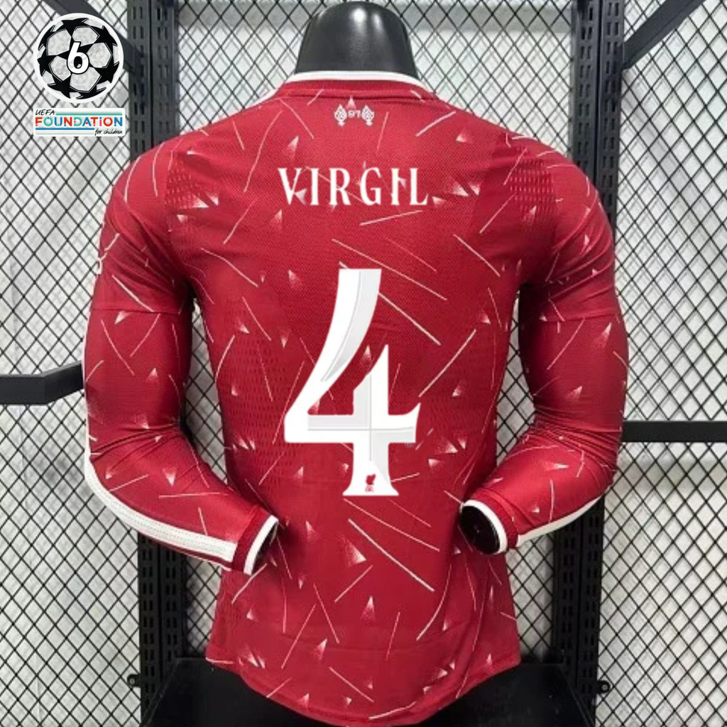 2026-2027 Liverpool Player Version Home Long Sleeve Jersey #4 Virgil Personalized UCL Patch