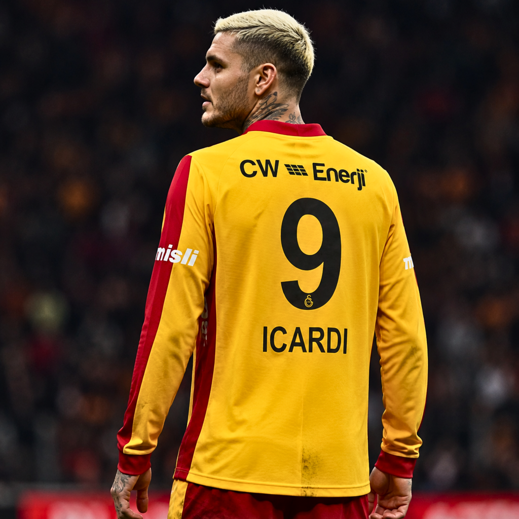 Maillot de Football Rétro Icardi N°9 Galatasaray 25/26 Manches Longues Jaune – Unisexe Tailles S–3XL