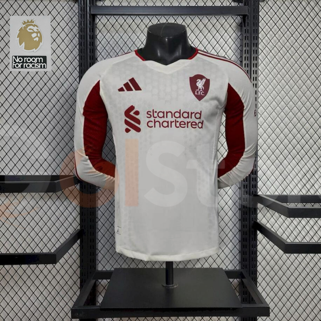 2025-2026 Liverpool Player Version White Long Sleeve Jersey #9 Isak Personalized PL Patch