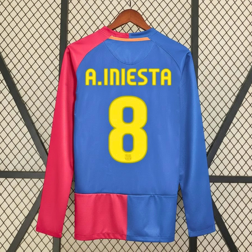 FC Barcelona 2008-09 Retro UCL Final Home Long Sleeve Jersey | #8 Andrés Iniesta