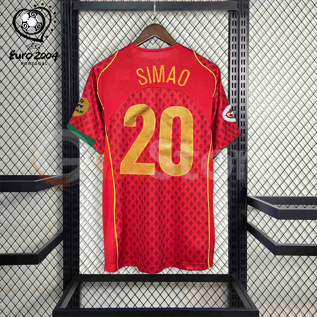 Portugal 2004 Retro Home Short Sleeve Jersey #20 Simao Euro 2004 Patch Personalized Rare